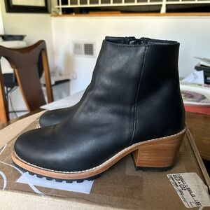 Portland Leather Goods Patina Black Ankle Booties with Wooden Heel